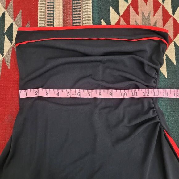 Vtg 90s Alyn Paige Strapless Hi-Low Dress Womens Medium‎ Black Red Ruched Goth - Picture 7 of 8